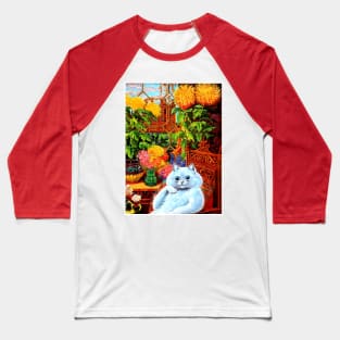 Cat Sitting with Flowers : A Louis Wain abstract psychedelic Art Print Baseball T-Shirt